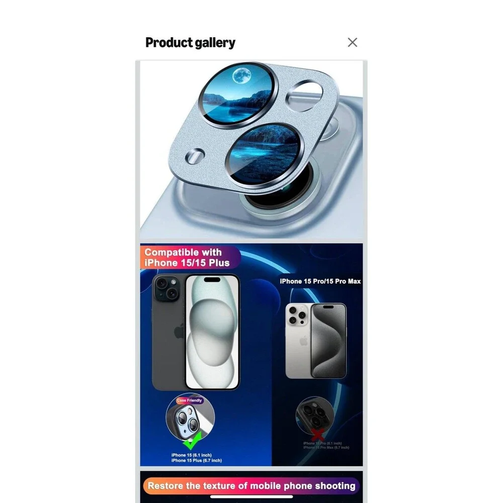 For iPhone 15/15 Plus Tempered Glass Metal Camera Lens Protector Full Cover Blue